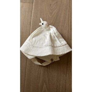 Vintage Baby Sun Hat With Animal Pom and Chin Strap